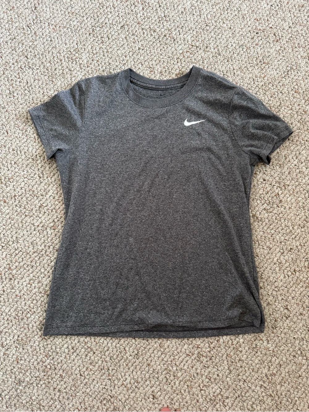 Nike Women's Dark Gray Short Sleeve Dri-FIT Tee with White Swoosh